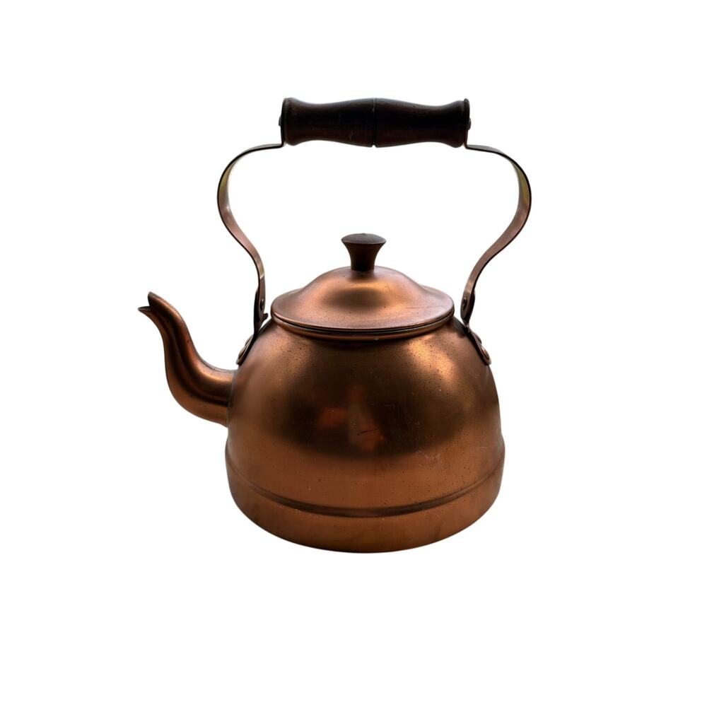 Vintage Copper Tea Kettle Pot Wooden Handle Made In Portugal Cottagecore Kitchen